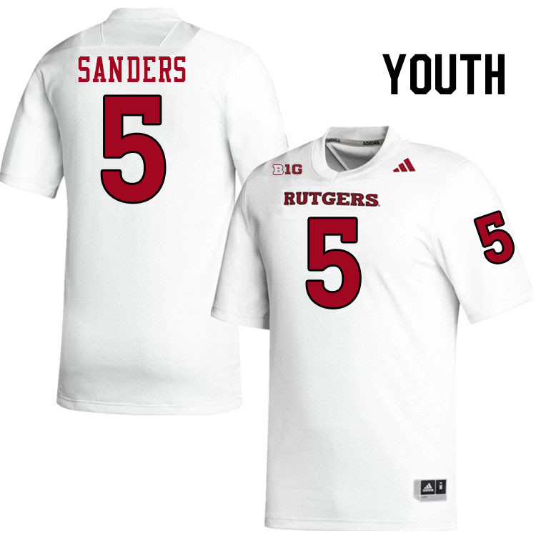 Youth #5 Kaj Sanders Rutgers Scarlet Knights 2024 College Football Jerseys Stitched-White